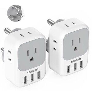 South Africa Plug Adapter 2 Pack, TESSAN Type M Travel Adaptor with 4 AC Outl...